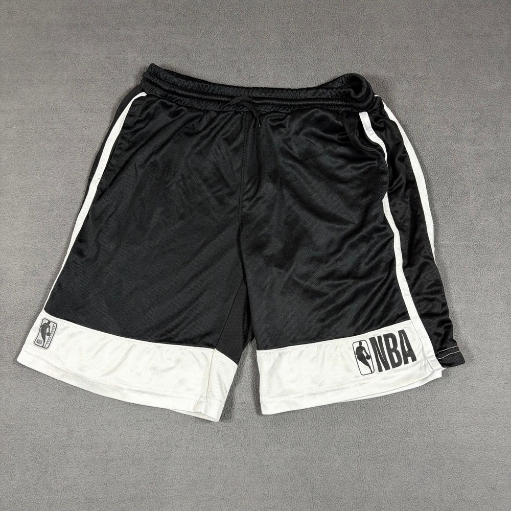 NBA Basketball Shorts Boys Size L 14/16 Black White Mesh Athletic Activewear
